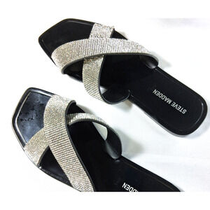 Steve Madden Sandals Size 8 Slide Silver Rhinestones Women Shoes New without Tag